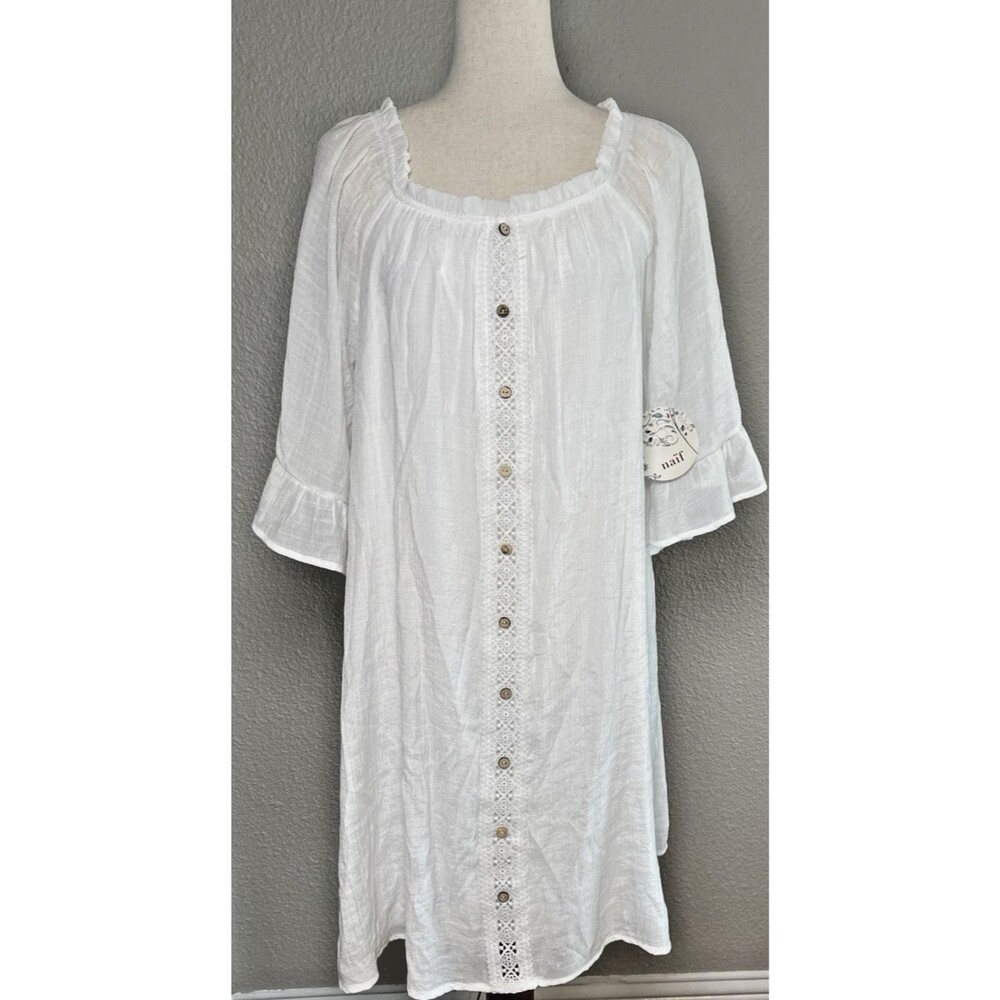 NWT Naif lightweight cool white summer lined midi dress feminine whimsy Large